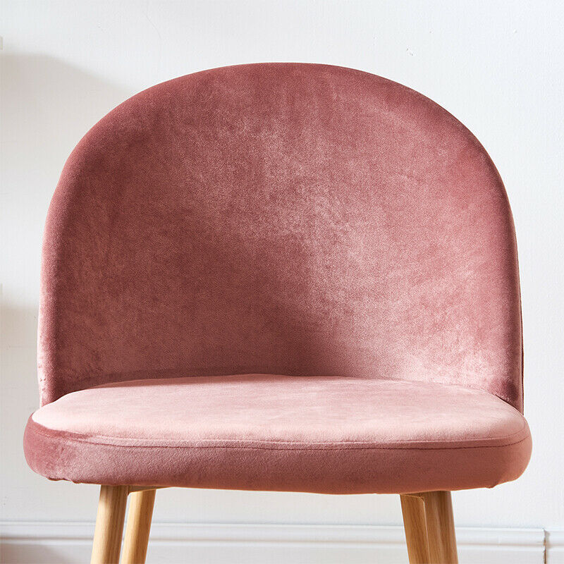 2 Pcs Pink Velvet Dining Chairs Make Up Chair Padded Seat Dining Room Kitchen BN
