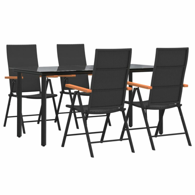 5 Piece Garden Dining Set Black and Brown Poly Rattan Q6F1