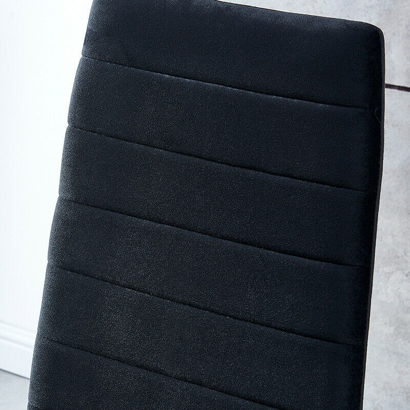 Set of 2 Dining Chairs Velvet Padded Seat Metal Legs Kitchen Dining Room Black