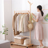 Wooden Clothes Rail Rack Garment Hanging Display Coat Storage Shelf Stand Wheels