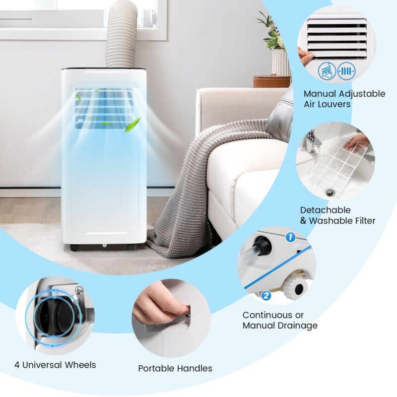 4 in 1 Portable Air Conditioner 8,000 BTU WiFi Enabled AC Unit Remote Control