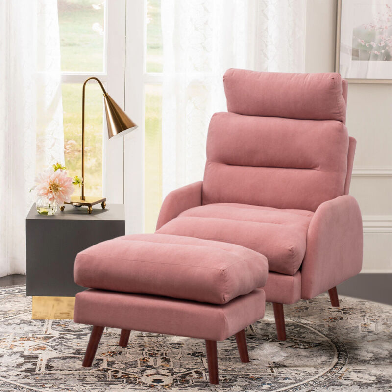 Upholstered Velvet Single Sleeper Sofa Recliner Home Cinema Armchair with Stool