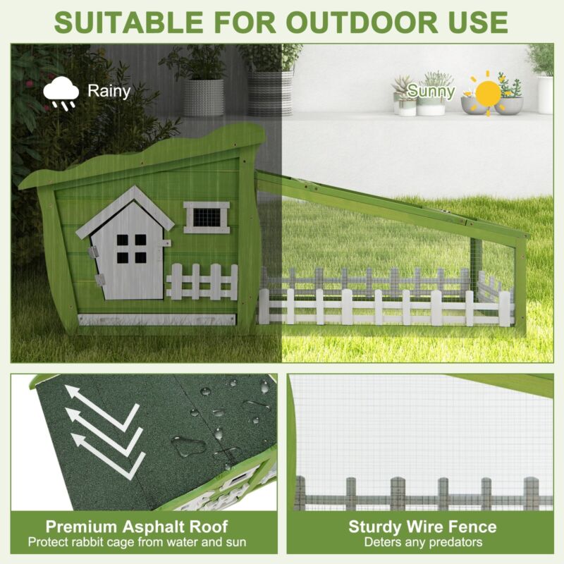 Wooden Rabbit Hutch Indoor Outdoor Chicken Coop Pet Cage House w/ Asphalt Roof