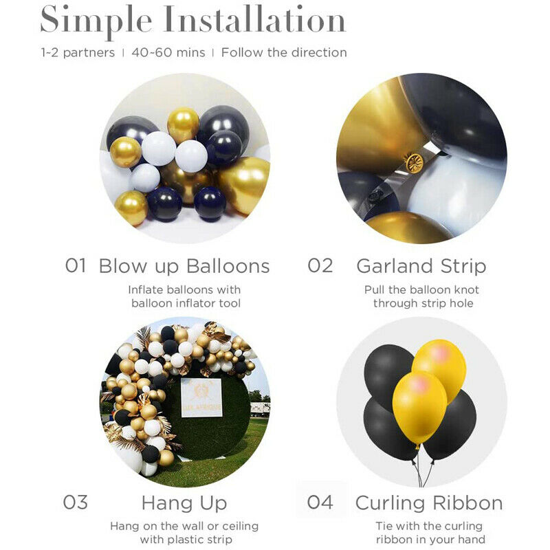 134PCS Black Gold Garland Balloon Arch Kit Birthday Wedding Baby Shower Kit UK