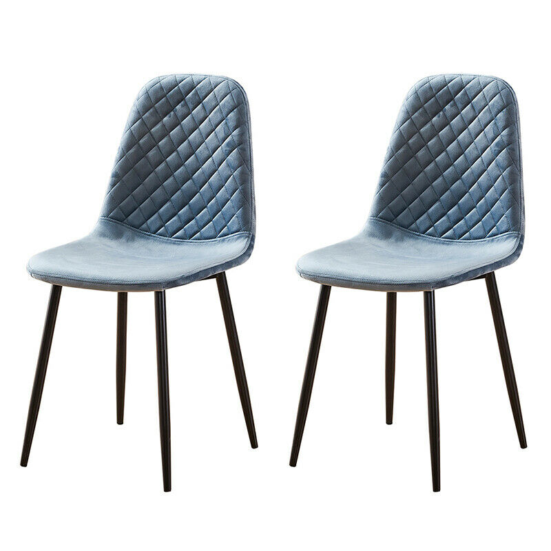 Velvet Dining Chairs Padded Seat Metal Legs High Back Living Home Office BN Blue