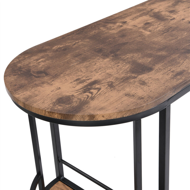 Industrial Bar Table Set with 2 Chairs Dining Set w/ Wine Rack Side Storage MF