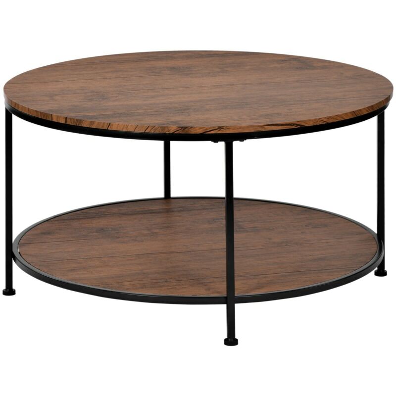 Round Coffee Table Sofa Table Cocktail Table with Storage Shelf for Living Room