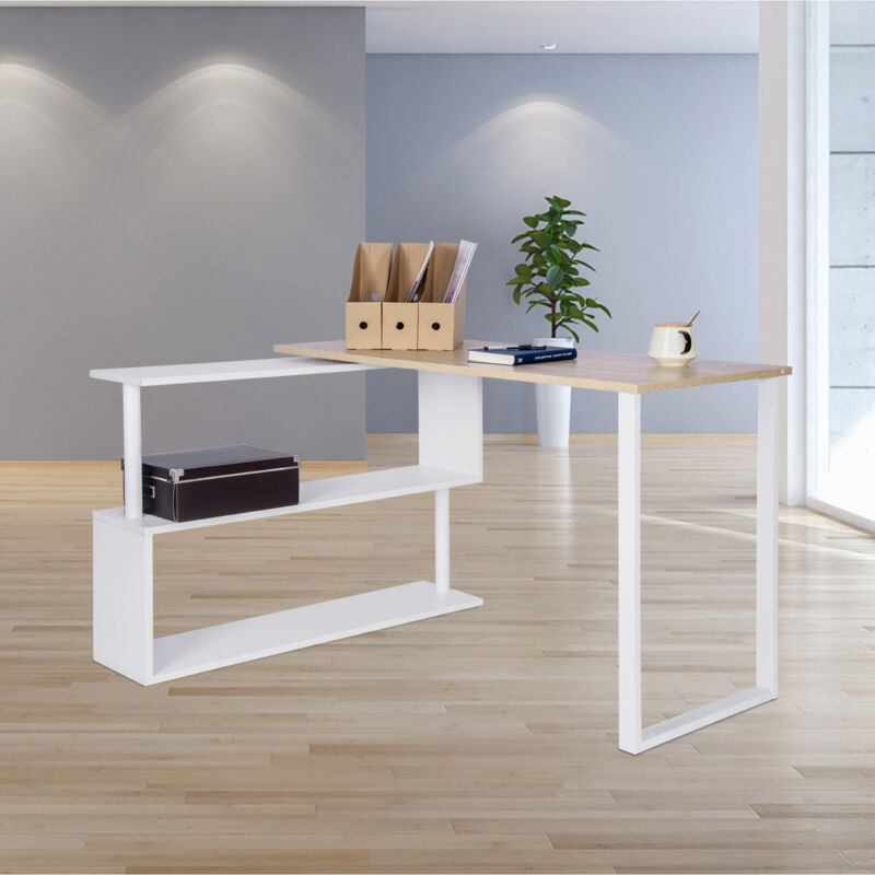 Corner Computer Desk L-Shaped with Swive Shelves Laptop Table Workstation Home