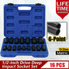 16Pcs 1/2" Drive Metric Deep Impact Socket Set 10-32mm In Case Garage Quality