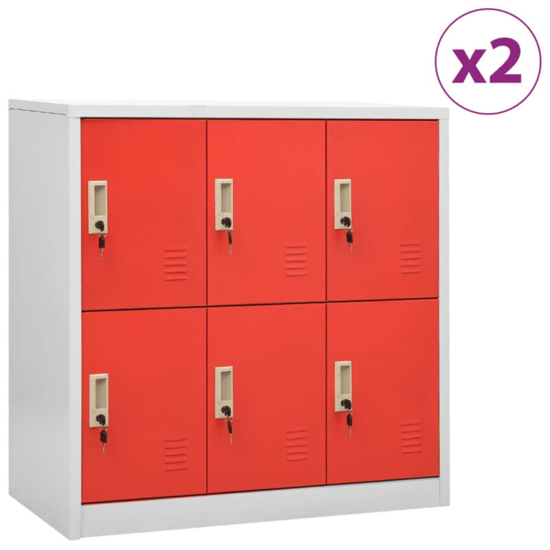 Locker Cabinets 2 pcs Grey and Red 90x45x92.5 Steel M3Q6
