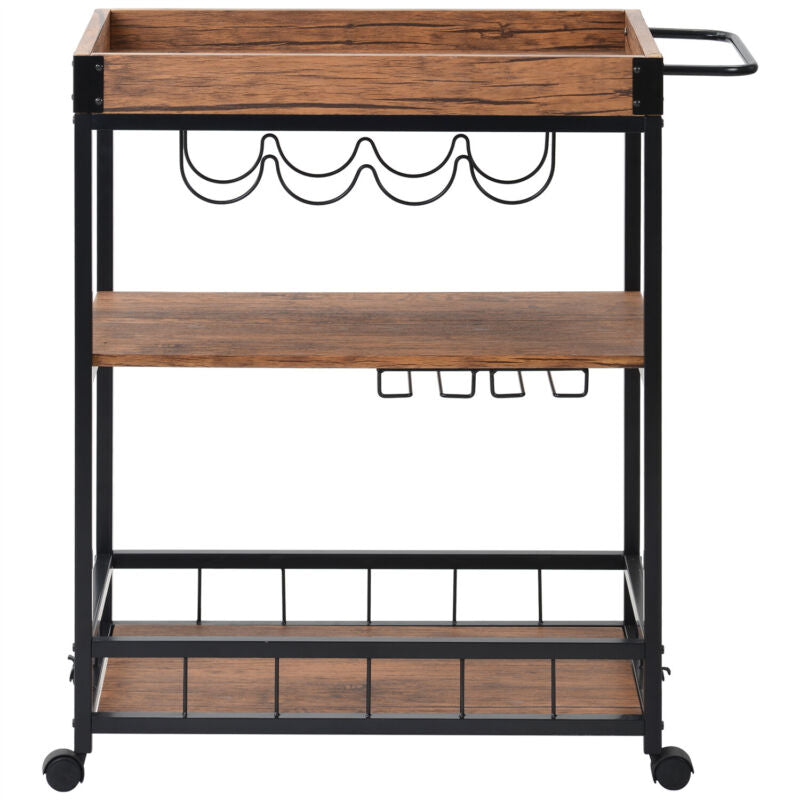 3Tier Metal Wood Rolling Kitchen Serving Trolley Cart Veg Storage Rack w/ Wheels