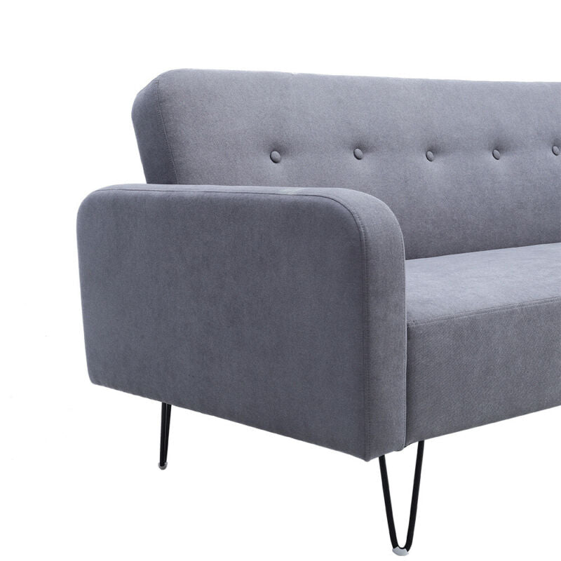 3-Seater Sofa Bed Click Clack Button Tufted Settee Recliner Couch Green Grey Bed