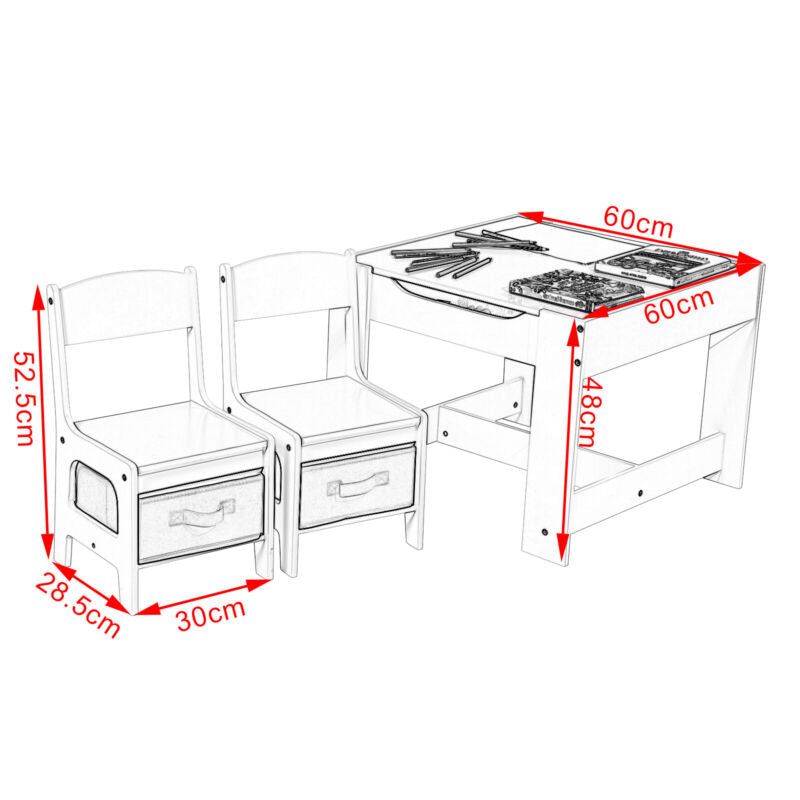 Children Table and 2 Chairs with Storage Box Kids Drawing Play Desk Set Bedroom