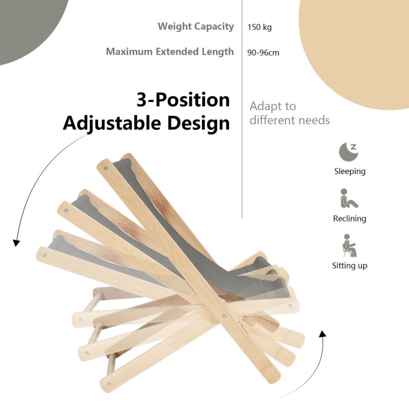 Foldable Beach Sling Chair Outdoor Garden Adjustable Lounging Chair with Cushion