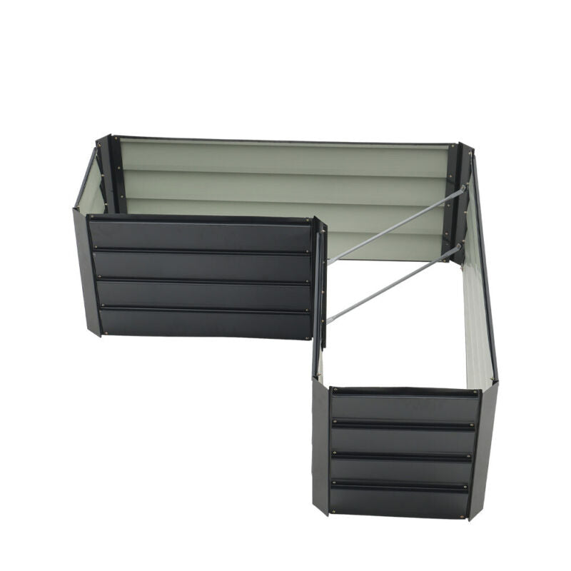 17" Tall L-Shaped Large Galvanized Metal Raised Garden Bed Plant Flower Grow Box
