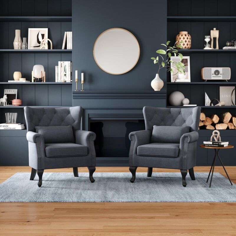 Buttoned Wing Back Accent Chair Living Room Fireside Front Armchair+Waist Pillow