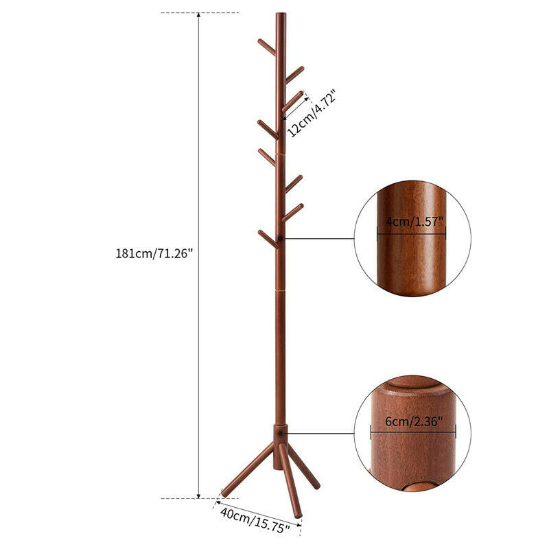 Adjustable Wooden Coat Rack Stand Clothes Storage Free Standing Clothes Hanger