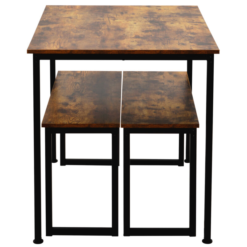 Dining Table and 2 Benches Set Industrial Kitchen Furniture Rustic Brown MW