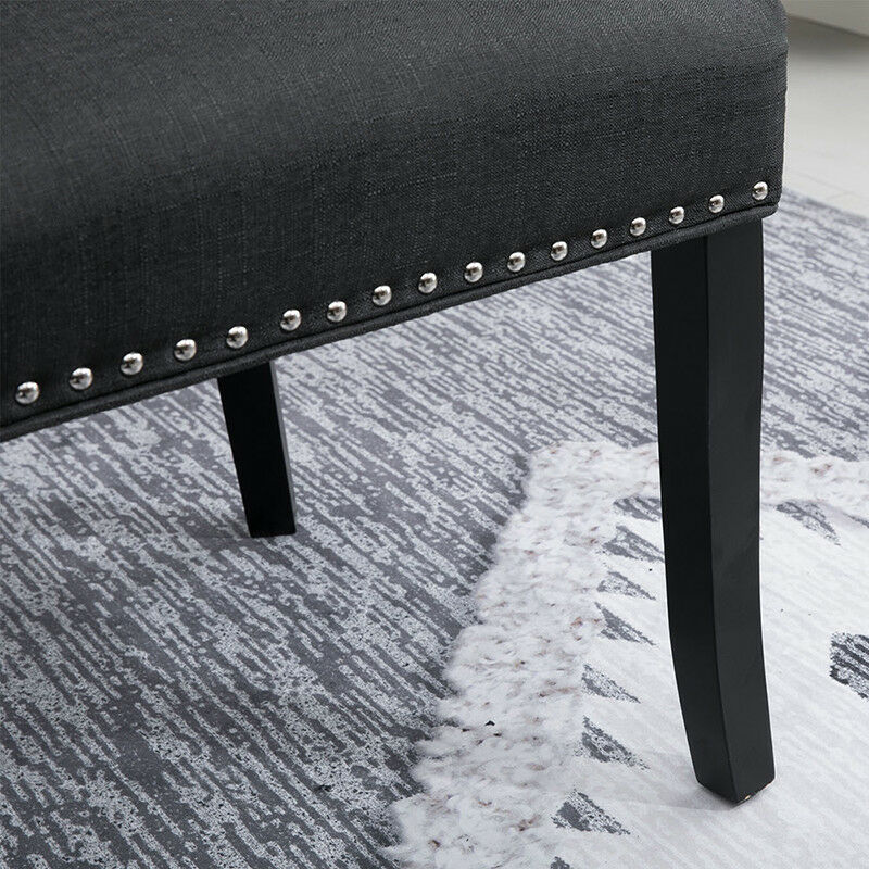 Set of 2 Wing Back Accent Dining Chair Fabric Wood Leg Dining Room Kitchen