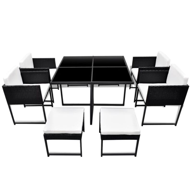 42762 21 Piece Outdoor Dining Set Black Poly Rattan (UK/IE/FI/NO Only) K6P6