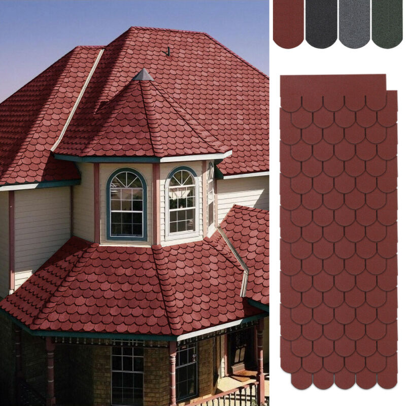 Self Adhesive Roof Felt Tiles 18pcs Fish-scale Asphalt Shingles Set Shed Roofing