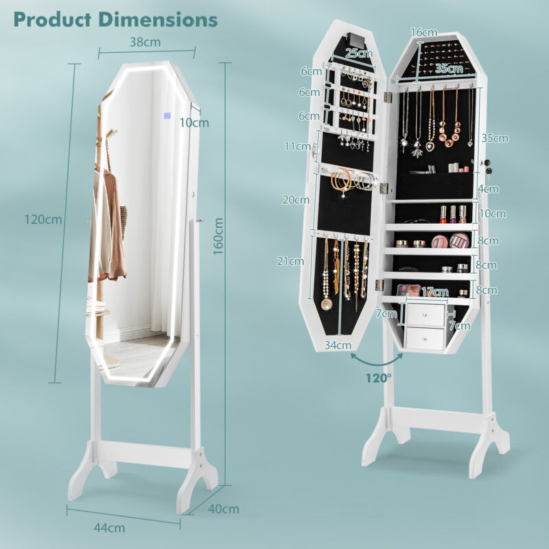 3-in-1 Jewelry & Makeup Storage Cabinet Organizer w/Full Length LED Mirror