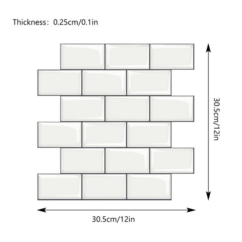 10Pcs Peel and Stick Wall Stickers Tile Effect Self Adhesive Kitchen Living Room