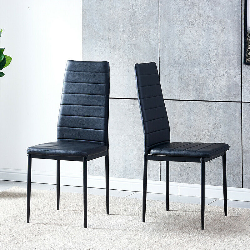 Dining Table and 4 Dining Chairs Set Glass Top Faux Leather High Back Kitchen BN