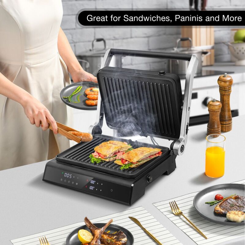 3-in-1 Electric Panini Press Grill 4-Slice Sandwich Maker Non
