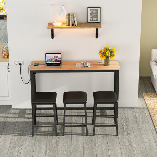 Dining Set Breakfast Bar Table and 3 Stools Industrial Kitchen Dining Room MR