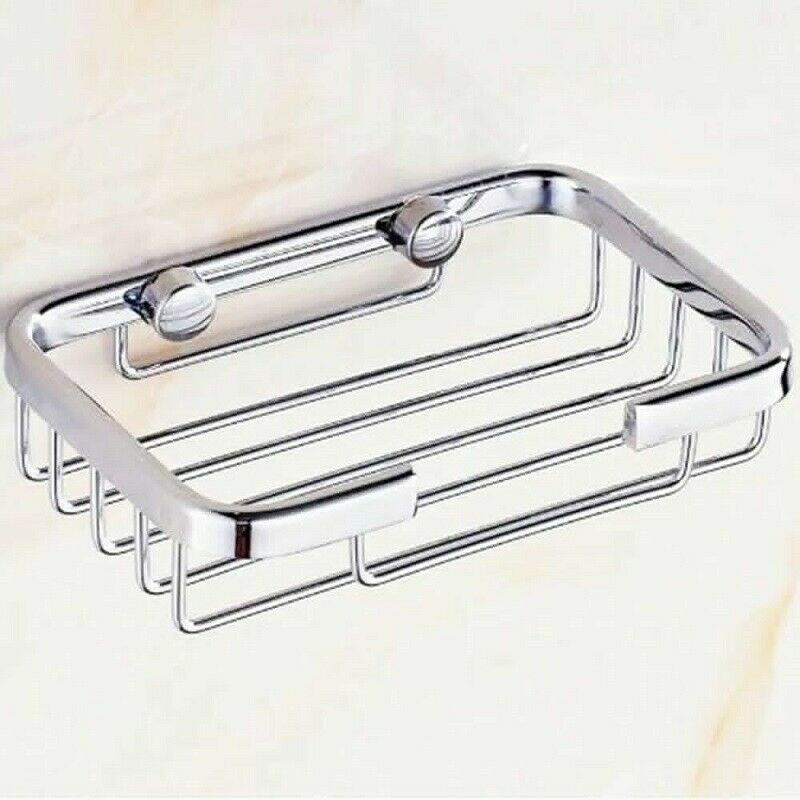 Silver Stainless Steel Soap Holder Dish Bathroom Wall Mounted Storage Rack UK
