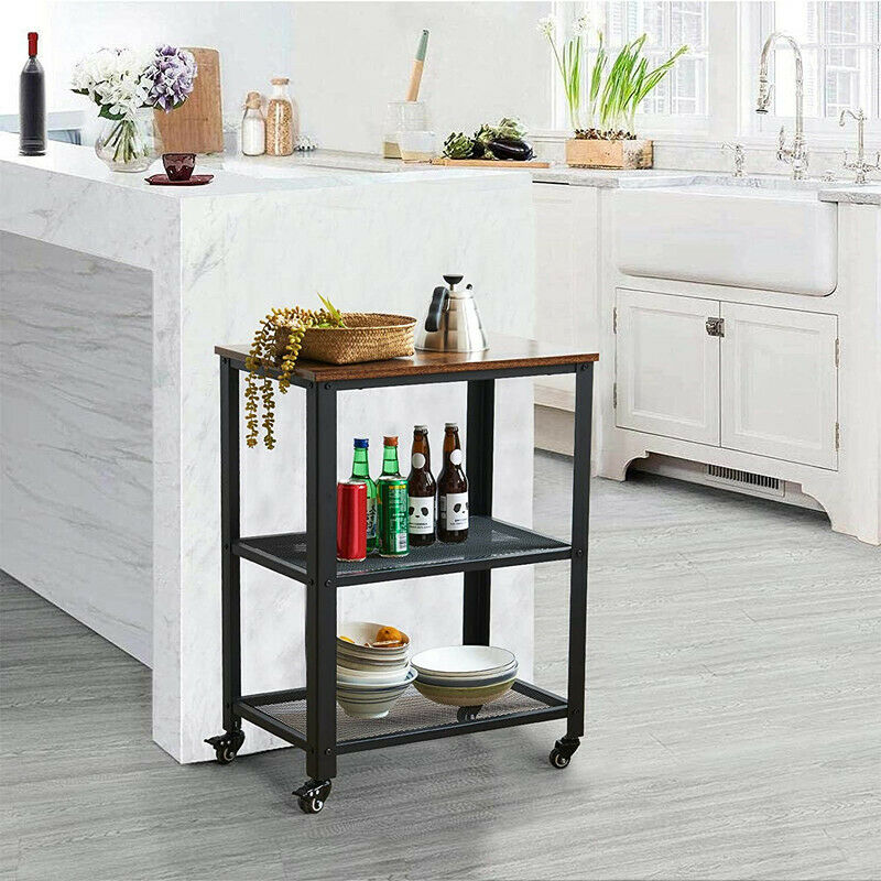 Living Room Sofa Side Table End Desk Coffee Table with Wheels & Storage Shelf