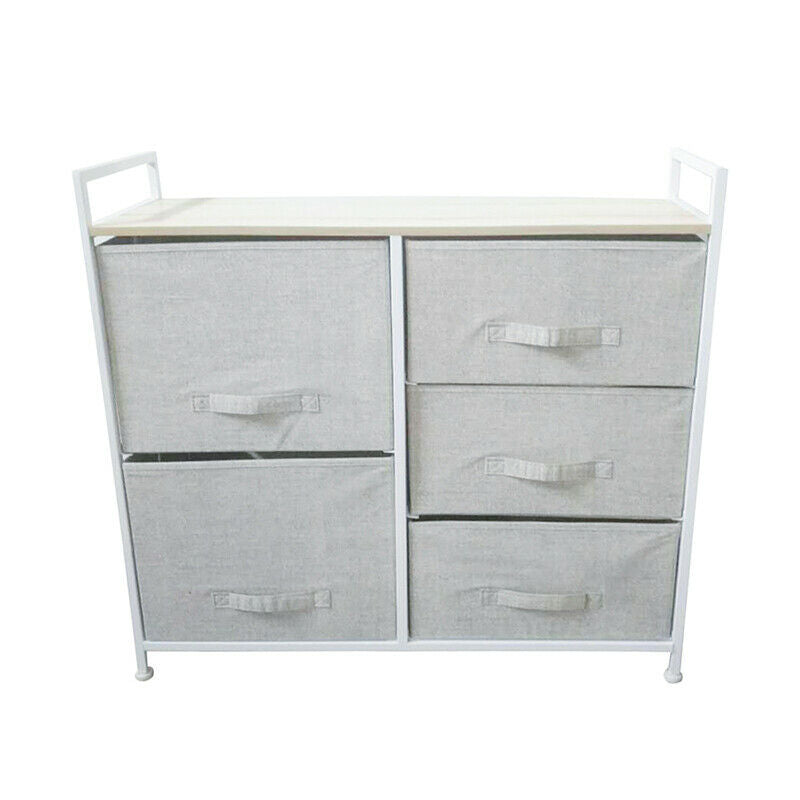 Fabric Bedside Cabinet Metal Frame Storage Unit Chest Of 5 Drawer with Drawers