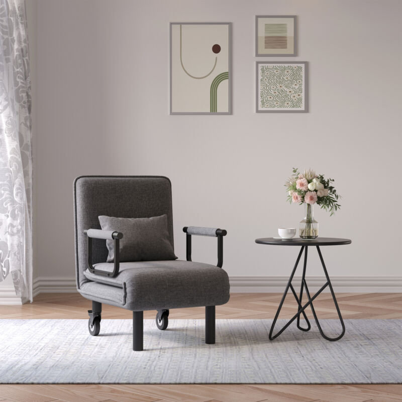 Foldable Chair Bed Sofabed Recliner Armchair with 2 Wheels Pillow Guest Sleeper