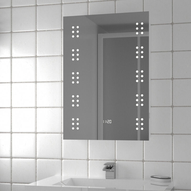 LED Backlight Bathroom Mirror Steam Free Demister& Shaver Socket Clock 500x700mm