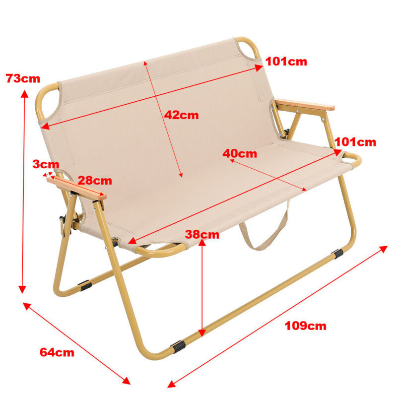 2 Seater Folding Camping Chair Portable Outdoor Picnic Oxford Beach Steel Frame