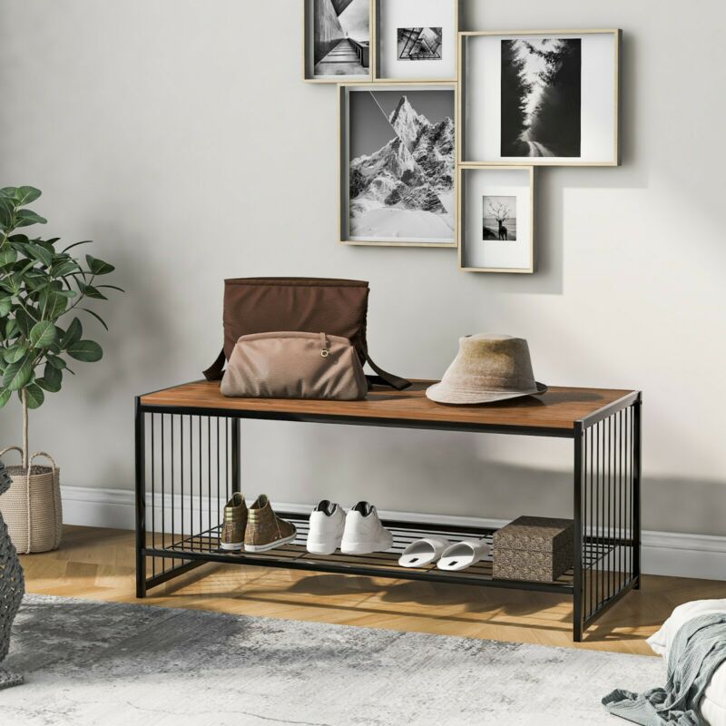 2-Tier Coffee Table Tea Sofa Table with Shelf Storage Metal Frame 100x50x45cm