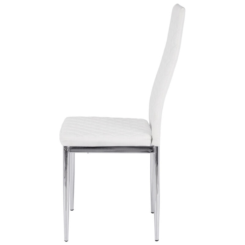 Modern Round Glass Dining Table And 4 White PU Leather Chairs Sets Chrome Legs