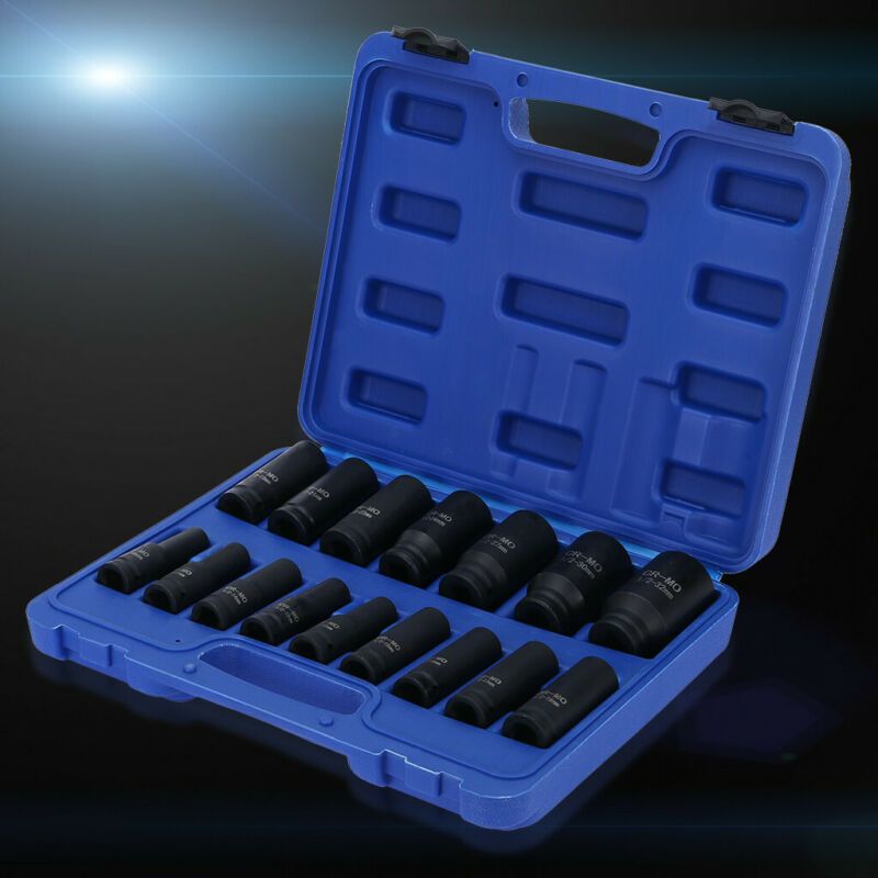 16Pcs 1/2" Drive Metric Deep Impact Socket Set 10-32mm In Case Garage Quality