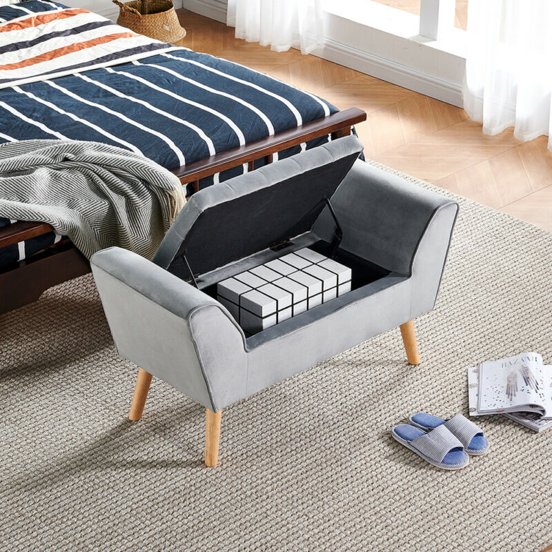 Storage Bench Footstool Ottoman Pouffe Stool Velvet Chair Upholstery Bedroom BN