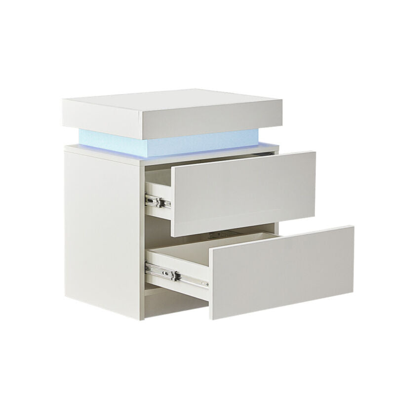2/3 Drawers High Gloss Front Bedside Table Cabinet LED Nightstand Black/White