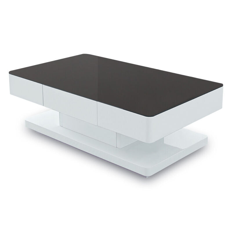 Black Glass Coffee Table White High Gloss Table with Storage Drawers Home Office
