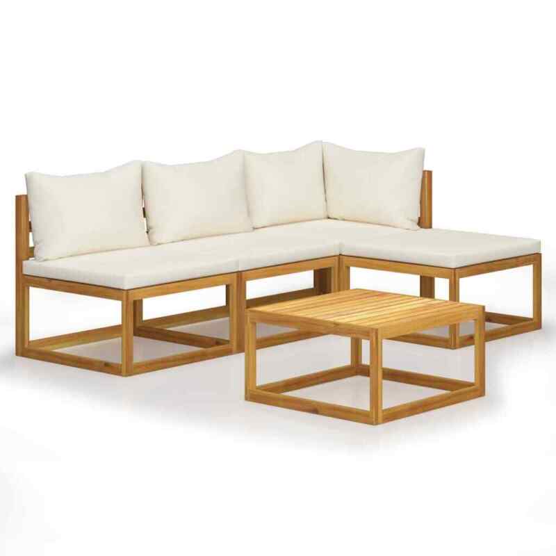5 Piece Garden Set with Cushions Solid Wood Acacia (UK/IE/FI/NO V4J7