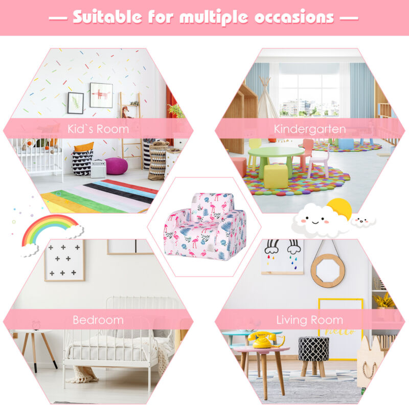 3 in 1 Kids Sofa Chair Children Flip Open Sofa Bed Toddler Soft Couch Lounger