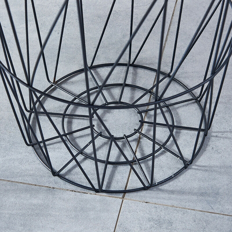 Set of 3 Nested Table Side Table Storage Basket Metal Wire Black Marble Effect