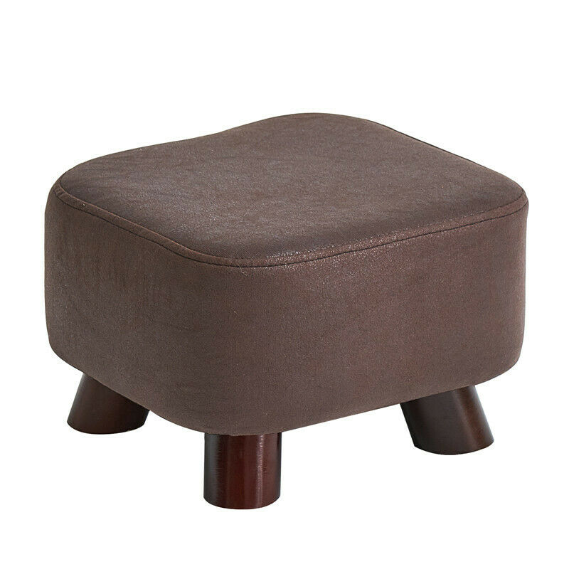 Wooden Footstools Ottoman Leather Foot Stool Rectangle Footrest Padded