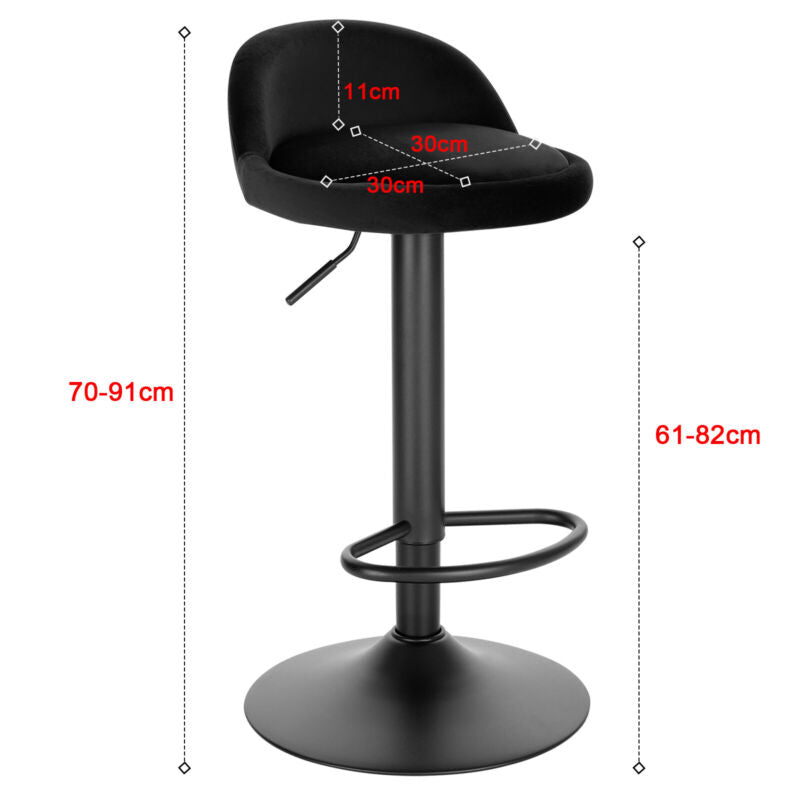 2x Bar Stools 360° Swivel Gas Lift Cafe Pub Stools w/ Backrest Height Adjustable