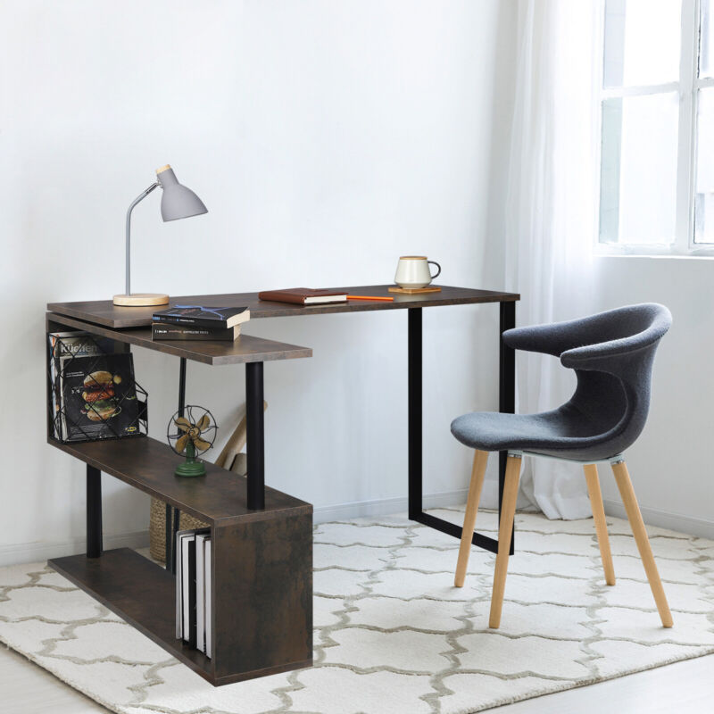 Corner Computer Desk L-Shaped with Swive Shelves Laptop Table Workstation Home