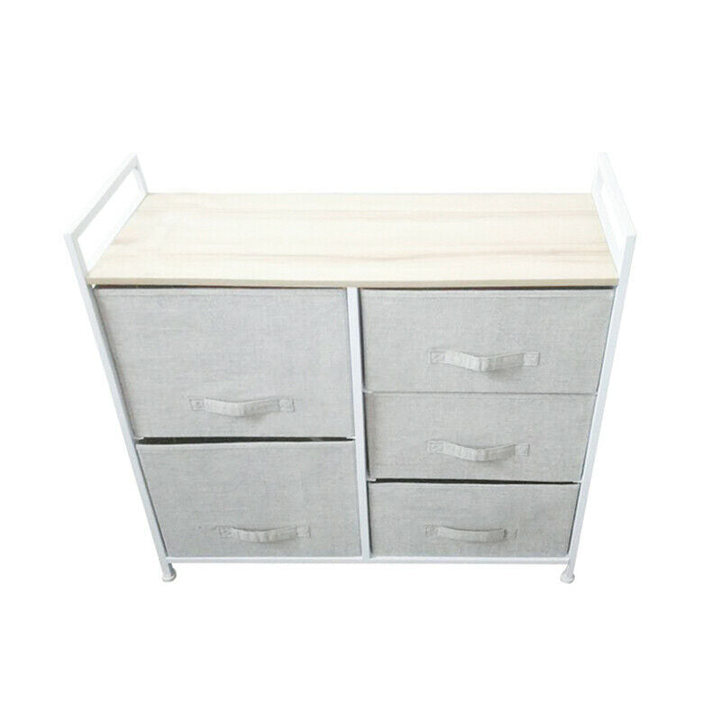 Fabric Bedside Cabinet Metal Frame Storage Unit Chest Of 5 Drawer with Drawers