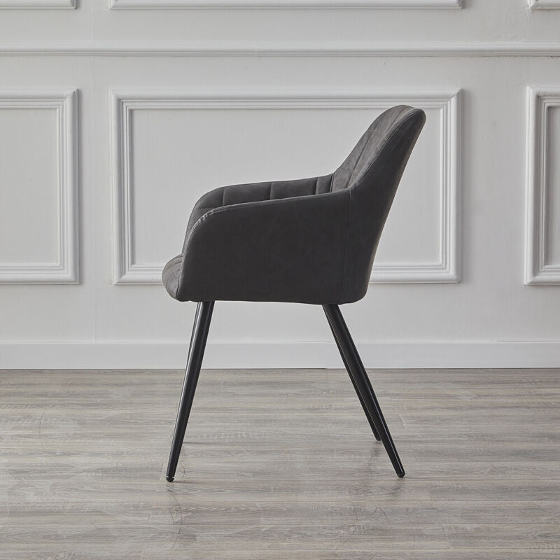 Pair of Faux Leather Dining Chairs PU Upholstered Metal Legs Tub Chair Dark Grey